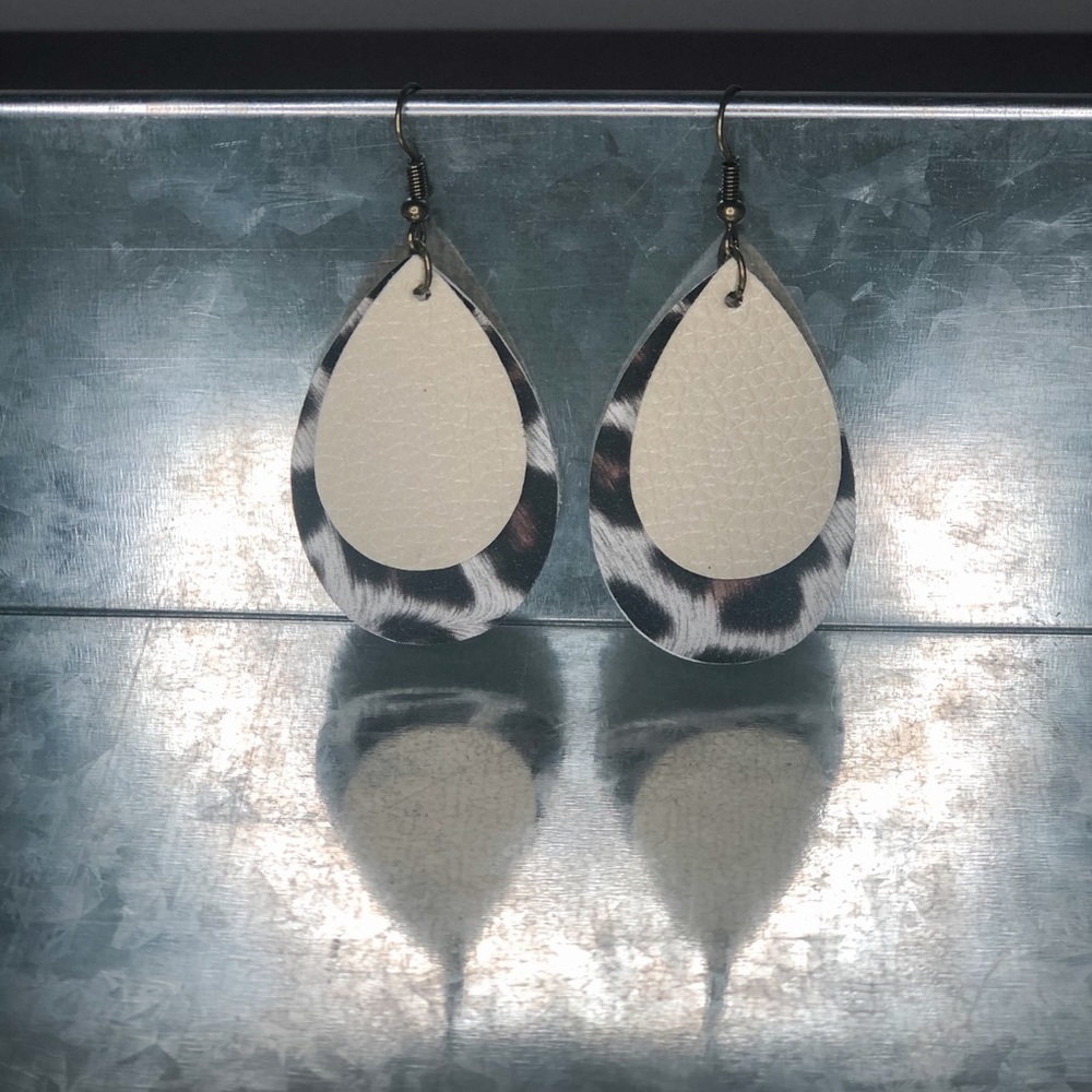 2” Tear Drop Faux Leather Earrings